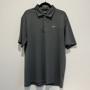 Nike Golf Polo Tshirt Tiger Woods Mens Sz L Gray Snap Front  Dri Fit Sports